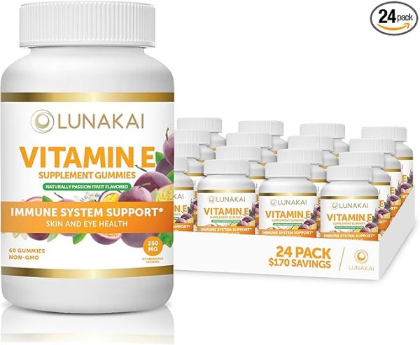 Vitamin E Gummies with Vitamin C - Tastiest Proprietary Formula - 250mg (400IU) Vit E - Antioxidant, Skin & Eye Health Support, Non-GMO, Vegan Vitamin E Supplement - Natural Vitamina E Gummy - 24 Pack - Image 2