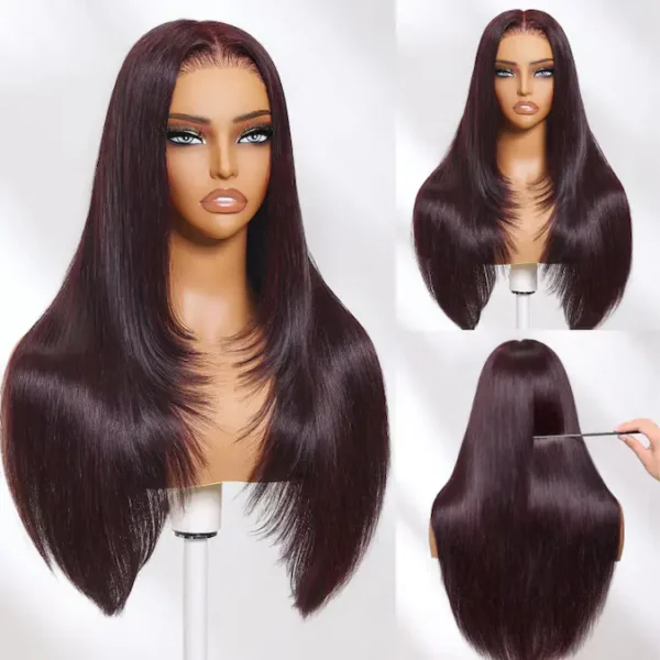 Beautyforever @Lynee 7x5 and 13x4 Pre-Everything Lace Frontal Black Cherry Layered Straight and Loose Wave Effortlessly Glueless Wig - Image 4