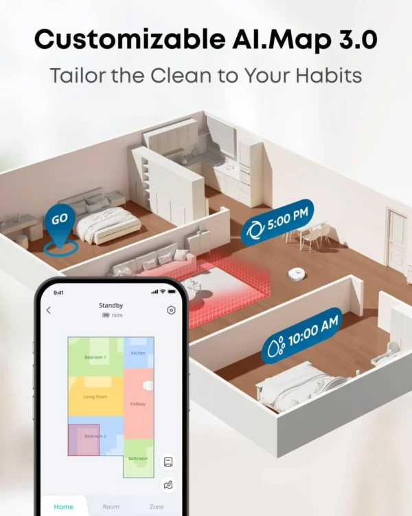 eufy X10 Pro Omni Robot Vacuum and Mop Combo, 8,000 Pa Suction, Dual Mops with 12 mm Auto-Lift and Carpet Detection, AI Obstacle Avoidance, Auto Mop Washing, Auto Drying, Self-Emptying, White - Image 6