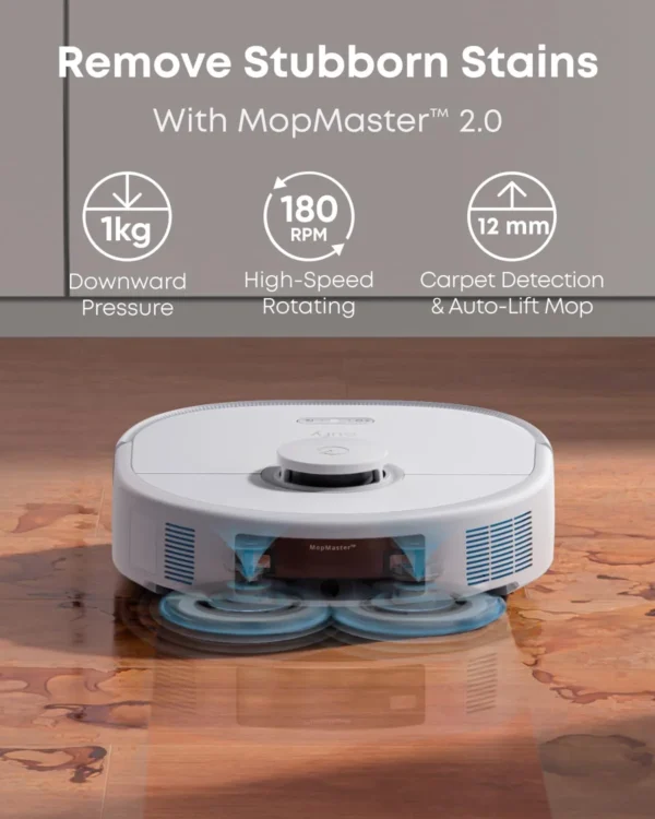 eufy X10 Pro Omni Robot Vacuum and Mop Combo, 8,000 Pa Suction, Dual Mops with 12 mm Auto-Lift and Carpet Detection, AI Obstacle Avoidance, Auto Mop Washing, Auto Drying, Self-Emptying, White - Image 3