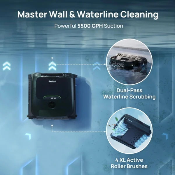 Beatbot AquaSense 2 Pro Cordless Pool Vacuum Robot, Unmatched 5-in-1 Cleaning, Surface Parking, Skims Water Surface with APP Control, Water Clarification, for Pools up to 3,875 Sq.ft – Emerald Green - Image 9