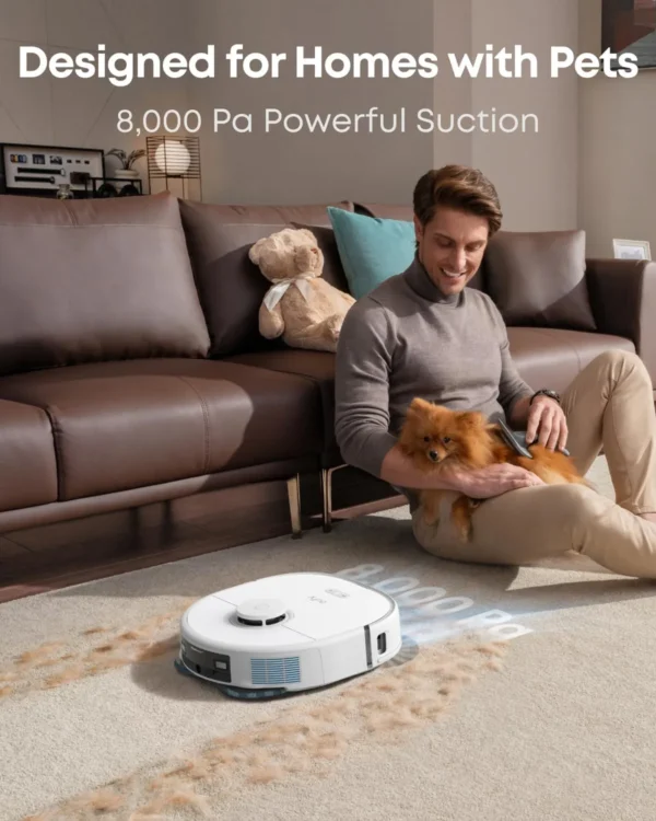 eufy X10 Pro Omni Robot Vacuum and Mop Combo, 8,000 Pa Suction, Dual Mops with 12 mm Auto-Lift and Carpet Detection, AI Obstacle Avoidance, Auto Mop Washing, Auto Drying, Self-Emptying, White - Image 4