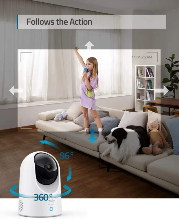 eufy Security Indoor Cam E220, Camera for home Security, Pan & Tilt, Dog/Pet Camera, 2K Wi-Fi Plug-in, Motion Tracking, Motion Only Alerts, Night Vision, HomeBase 3 Compatible, Voice Assistant Support - Image 2