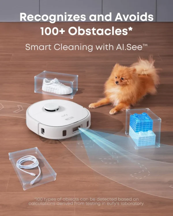 eufy X10 Pro Omni Robot Vacuum and Mop Combo, 8,000 Pa Suction, Dual Mops with 12 mm Auto-Lift and Carpet Detection, AI Obstacle Avoidance, Auto Mop Washing, Auto Drying, Self-Emptying, White - Image 2