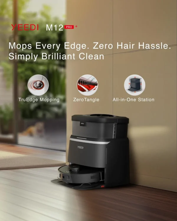 Yeedi M12 PRO+ Robot Vacuum and Mop, 11000Pa Strong Suction, ZeroTangle Technology, TruEdge Deep Mopping, Auto Mop Washing/Drying, Auto-Lift Mopping, Mini Omni Station, Black - Image 3