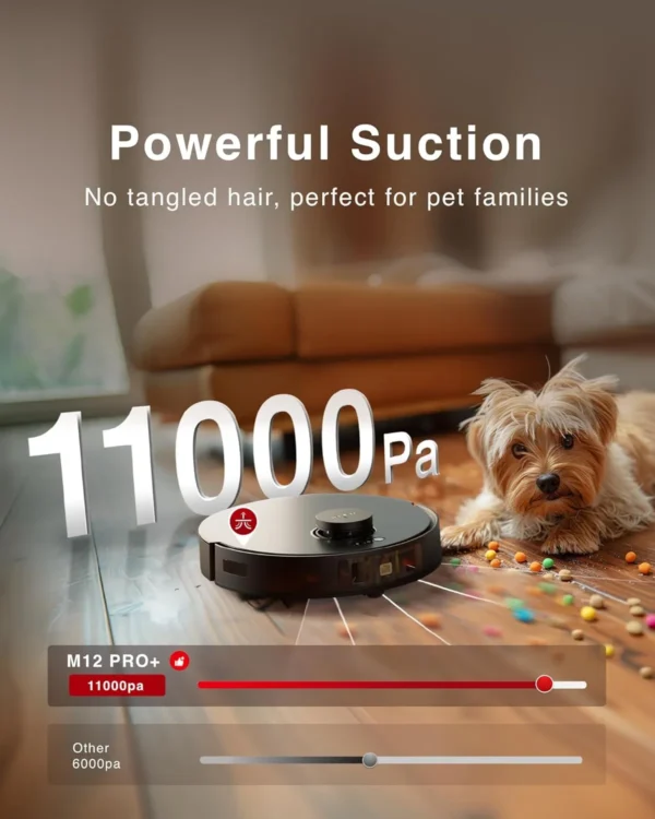 Yeedi M12 PRO+ Robot Vacuum and Mop, 11000Pa Strong Suction, ZeroTangle Technology, TruEdge Deep Mopping, Auto Mop Washing/Drying, Auto-Lift Mopping, Mini Omni Station, Black - Image 9