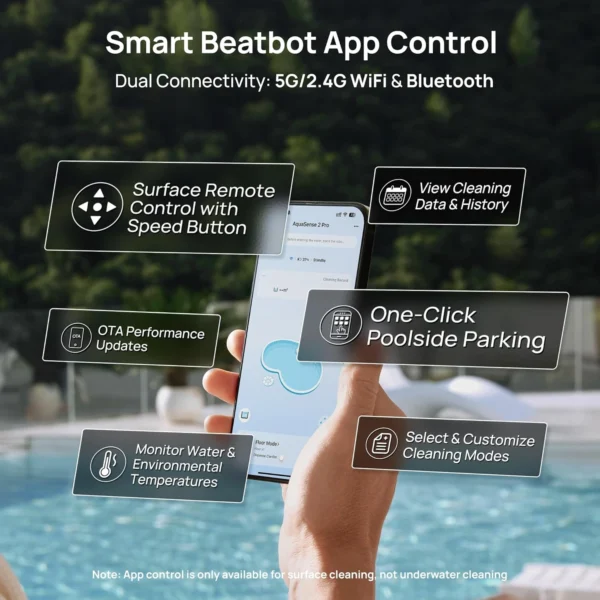 Beatbot AquaSense 2 Pro Cordless Pool Vacuum Robot, Unmatched 5-in-1 Cleaning, Surface Parking, Skims Water Surface with APP Control, Water Clarification, for Pools up to 3,875 Sq.ft – Emerald Green - Image 5