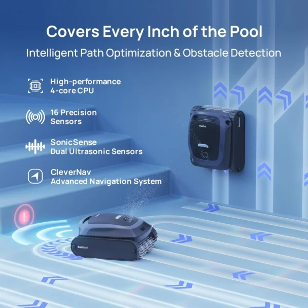 Beatbot AquaSense 2 Cordless Robotic Pool Vacuum Cleaner, Smart Surface Parking, Double-Pass Waterline Scrubbing, Cleans Floor, Walls, and Waterline, Above & In-Ground Pools up to 3,230 sq.ft - Blue - Image 7