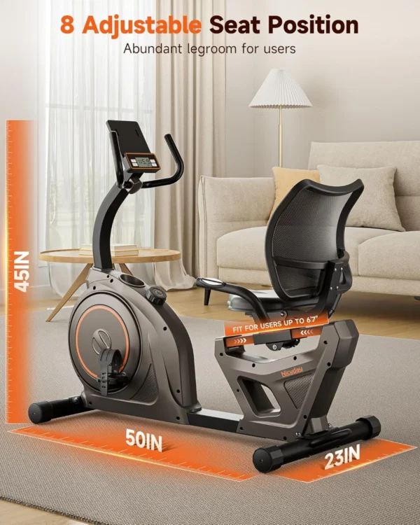 Niceday Recumbent Exercise Bike, Recumbent Bike for Home, Recumbent Stationary Bike 400LBS Weight Capacity, Magnetic Recumbent Bike with Smart APP, LCD Monitor, Heart Rate Handle - Image 7